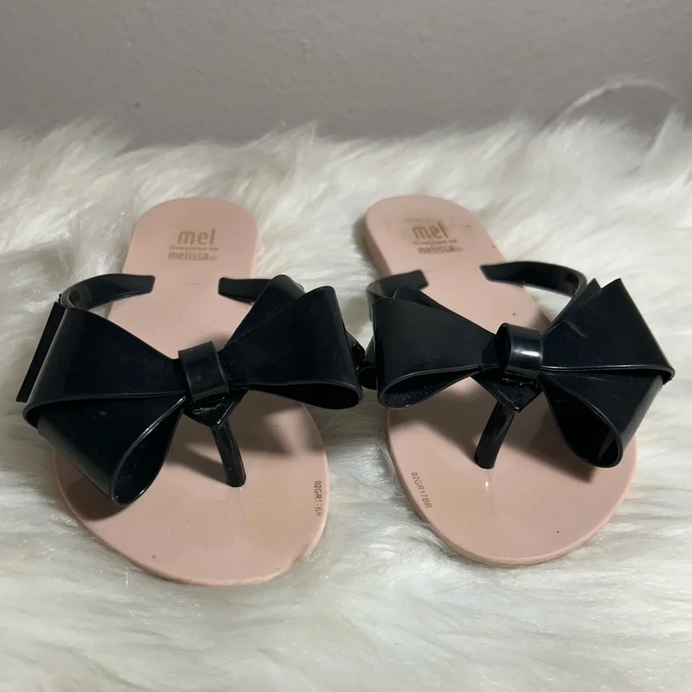 Melissa Harmonic Bow III Two Tone Bow Flat Thong Sandal Kids Size 1